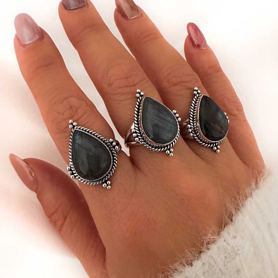 Ringen My Unique Style | Labradorite Drop Ring - 925 Zilver