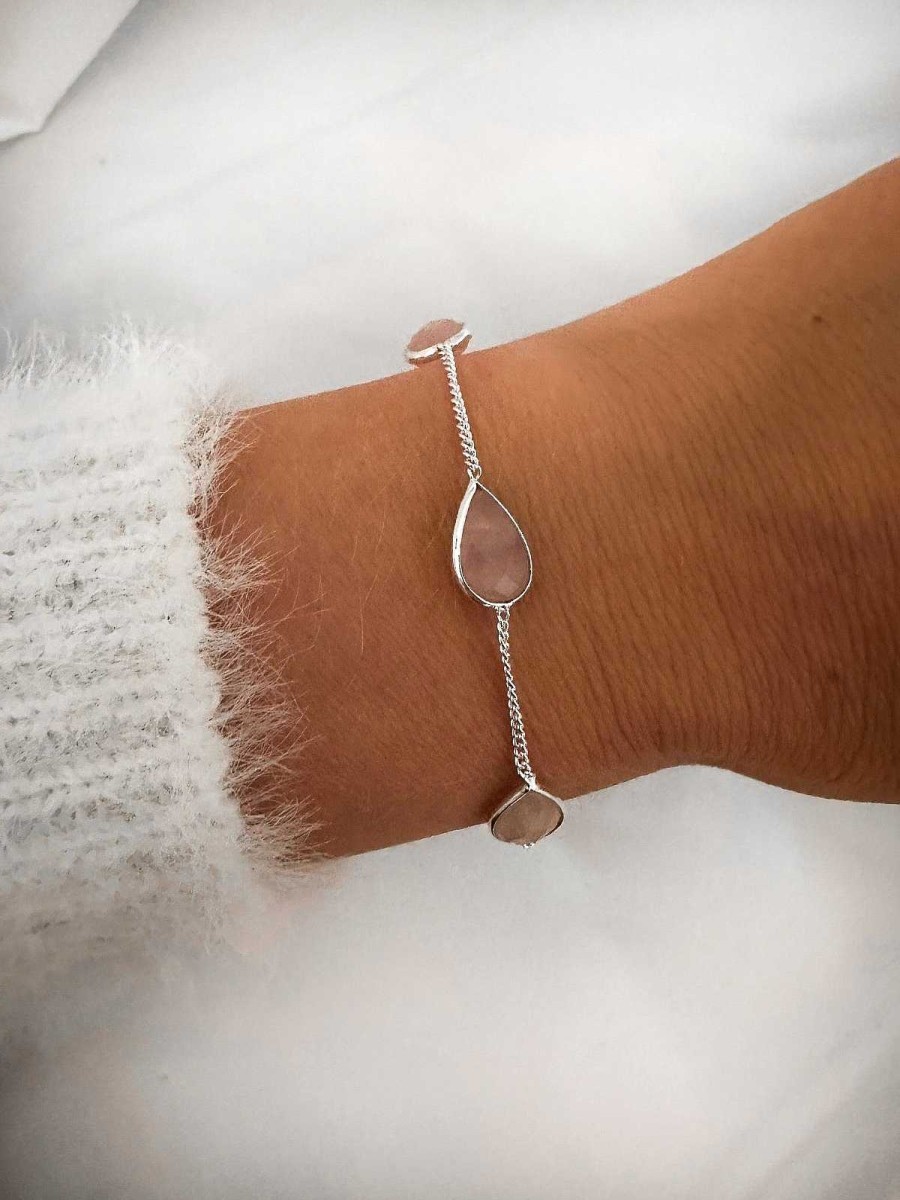 Armbanden My Unique Style | Armbandje Teardrop Rosequartz - 925 Zilver