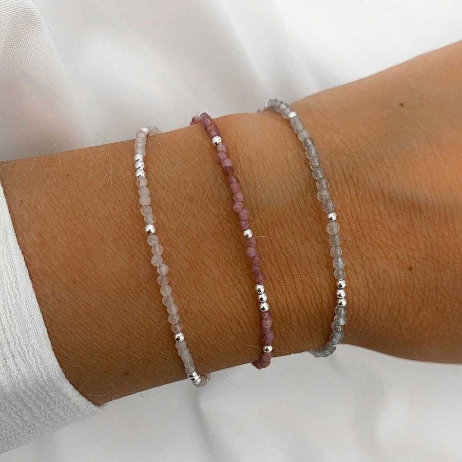 Armbanden My Unique Style | Roze Toermalijn Kralen Armband - 925 Zilver