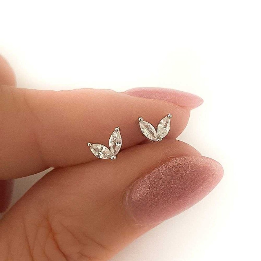 Oorbellen My Unique Style | Zirconia Leaf Oorknopjes - 925 Zilver