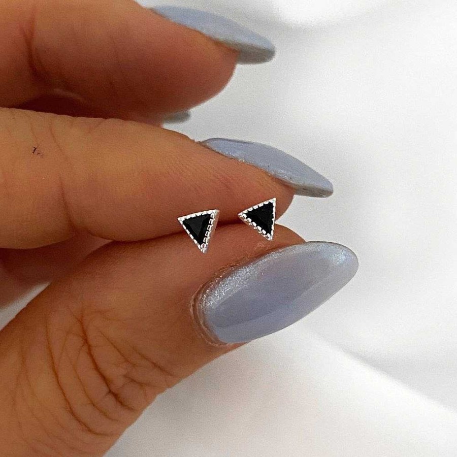 Oorbellen My Unique Style | Black Triangle Oorknopjes - 925 Zilver