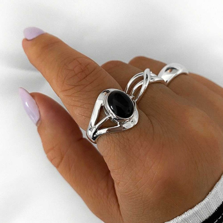 Ringen My Unique Style | Black Onyx Ring Onda - 925 Zilver